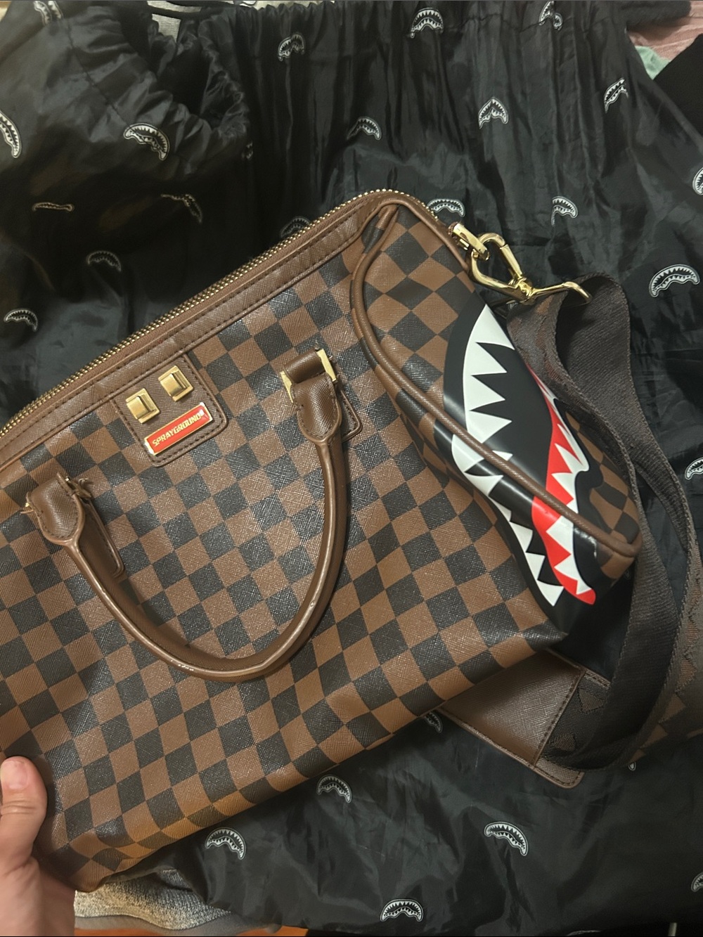 Brown Checkered Sprayground Tote - Picture 2 of 12